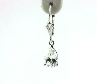 14k white gold pear shape CZ dangle earrings fleur de lis scroll leverback new