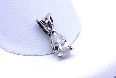 14K WHITE GOLD .34 CT 6.48x3.69x2.35mm PEAR SHAPE DIAMOND SCROLL PENDANT NEW