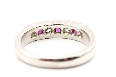 Platinum mother's ring .26ctw round diamond .33ctw pink sapphire princess NEW