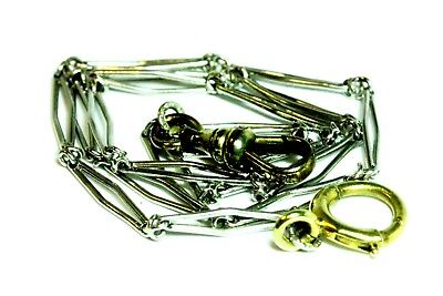 PLATINUM 14" ART DECO POCKET WATCH FOB CHAIN NECKLACE 14K Y GOLD BRASS KREISLER