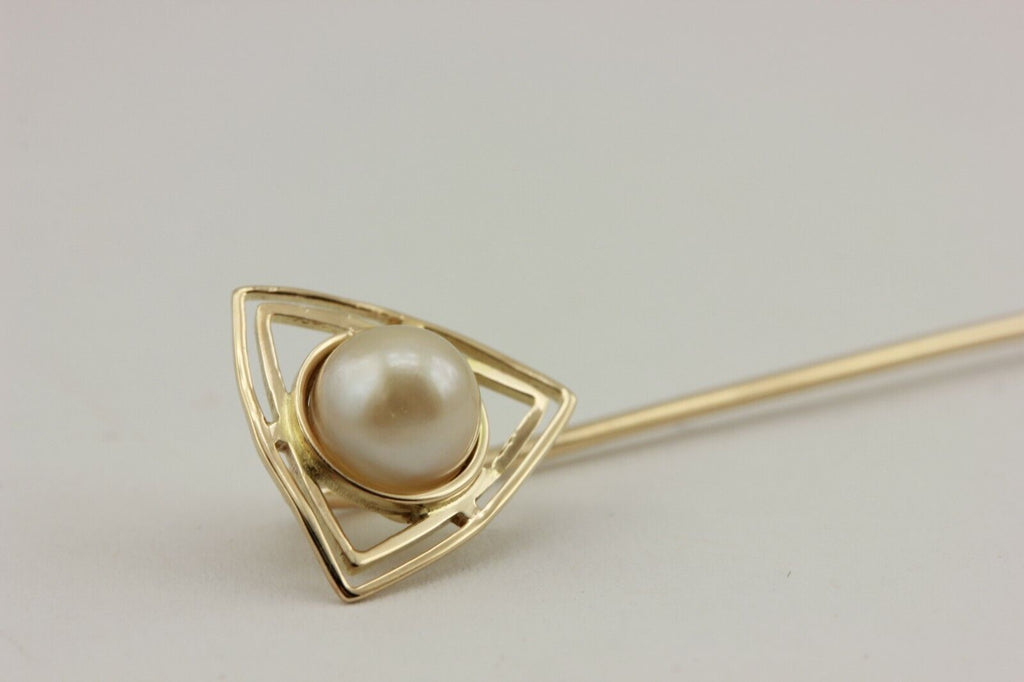10k yellow gold 6mm pearl 2.5 inch stick pin estate vintage 1.3g