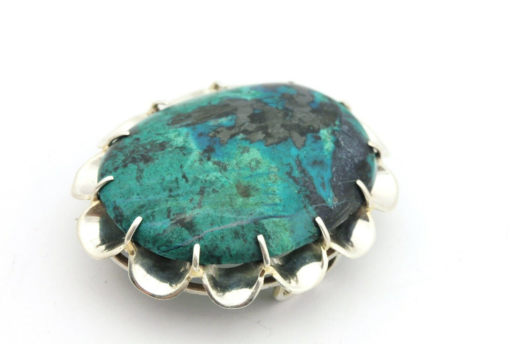 silver pendant brooch pin Eilat stone 33x25mm oval vintage estate 15.43g Israel