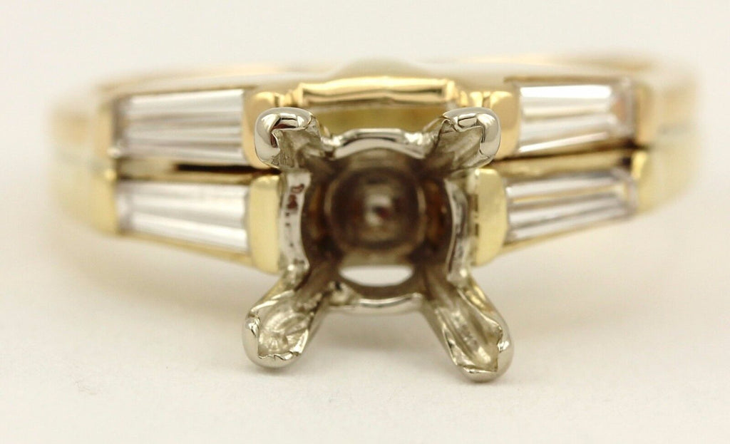 18k yellow gold wedding ring set 1ct square center diamond tapered baguettes set