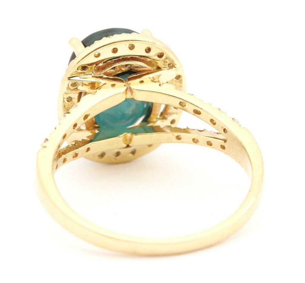 14k yellow gold blue indicolite tourmaline diamond halo ring size 6.25 4.08g