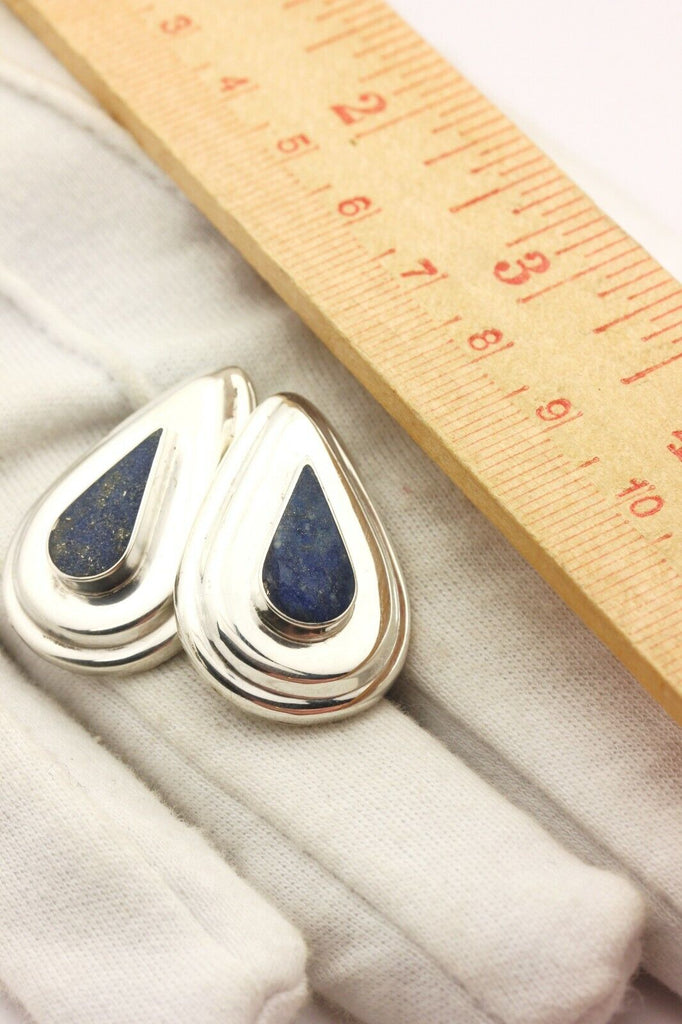 925 sterling silver lapis lazuli earrings drop dangle 1.25 inch 10.3g vintage