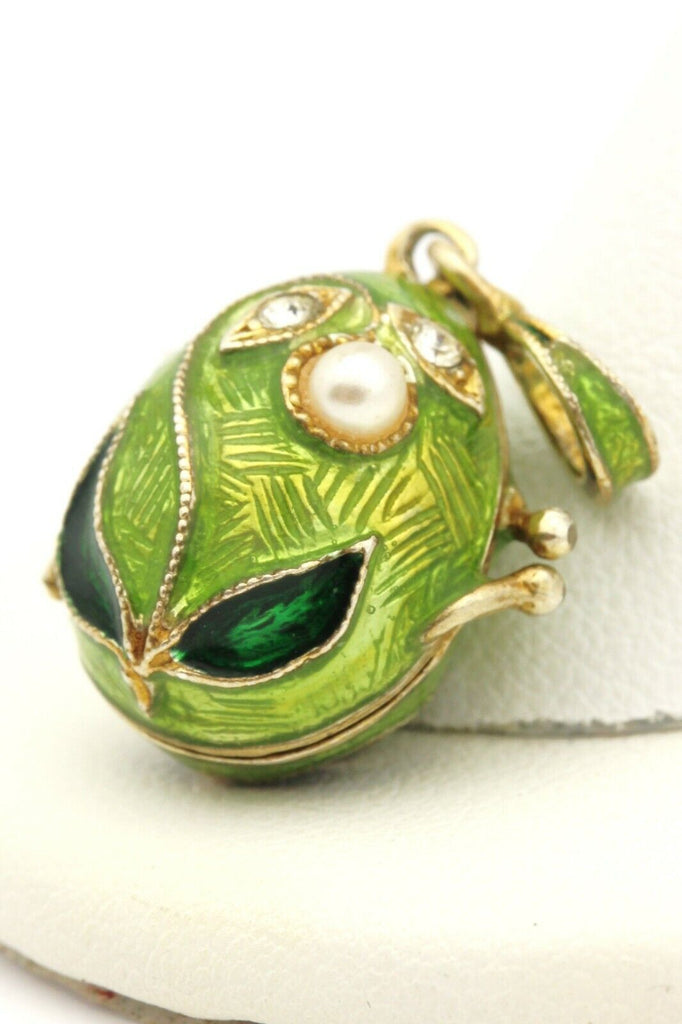 costume fashion green eneamel egg locket pendant charm 1 inch 6.25g vintage