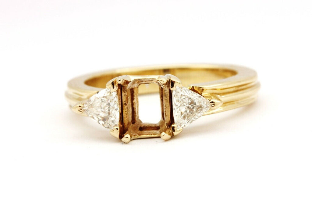 14k yellow gold emerald three stone diamond trillion ring engagement semimount