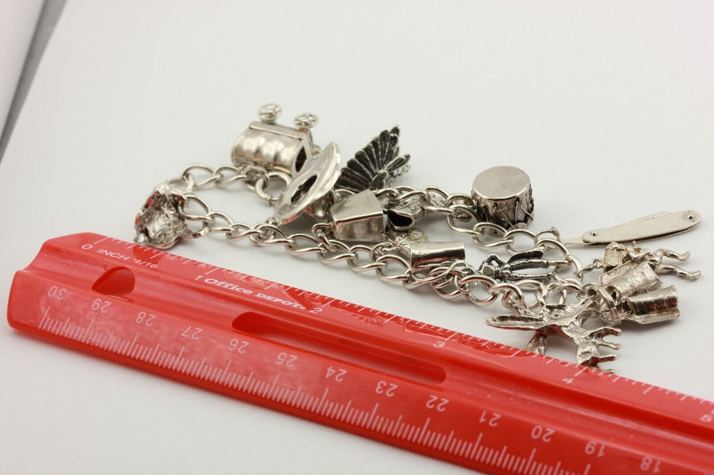 sterling silver charm bracelet cowboys native American southwest 32.5g 8 inch