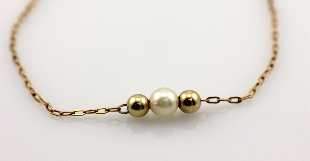 1/20 14k yellow gold filled 7" bracelet 3 cultured pearls costume fashion 0.76g