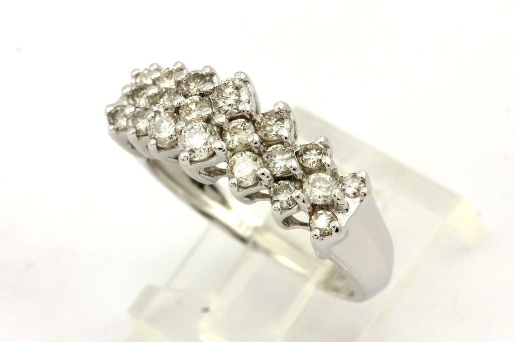 ESTATE 14k white gold 1ct round diamond 3 row wedding ring band 4.48gr sz 7.25
