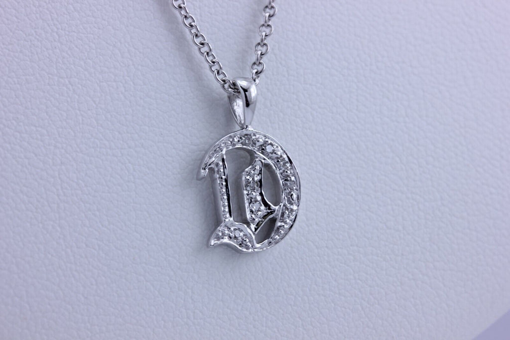 14k white gold round diamond letter D pendant charm new 1.38g 0.5 inch no chain