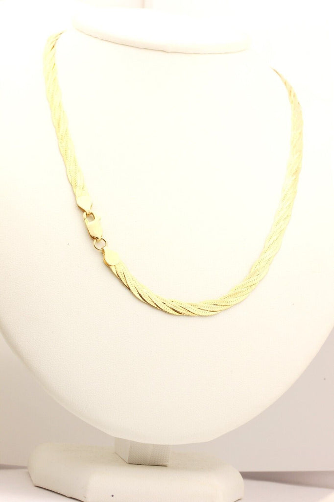 14k yellow gold herringbone weave chain necklace 18 inch 6mm lobster 15.45g