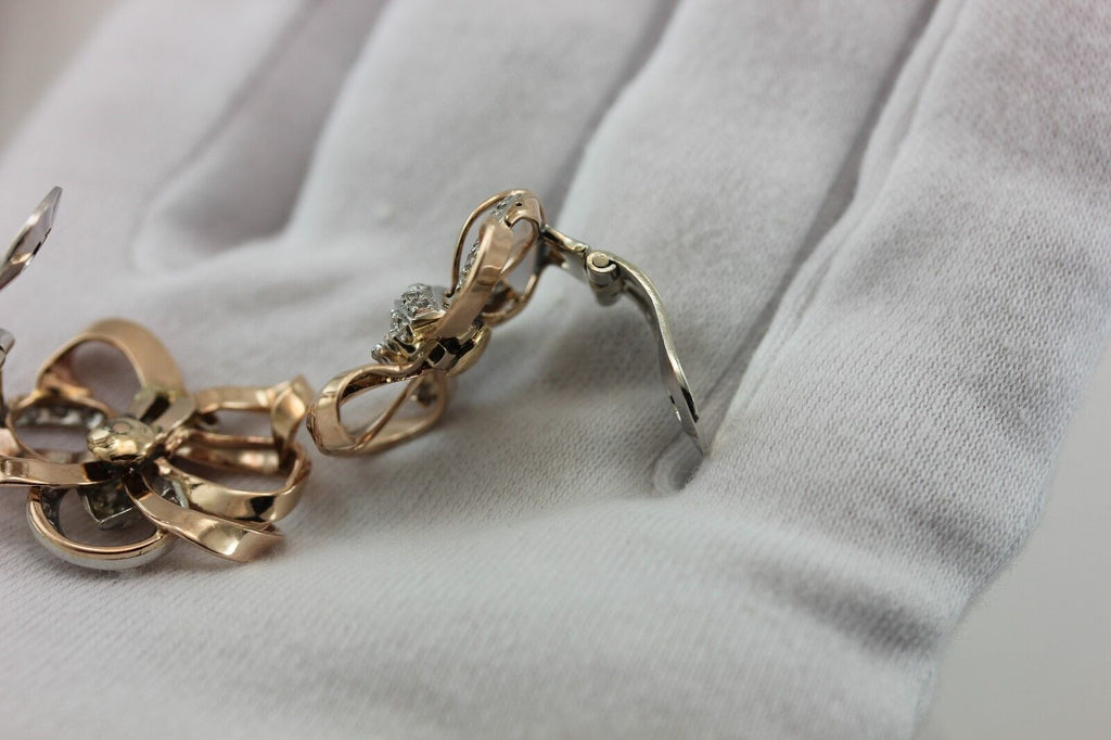 Estate Platinum 10k Rose gold .86ctw diamond butterfly clip on earrings vintage