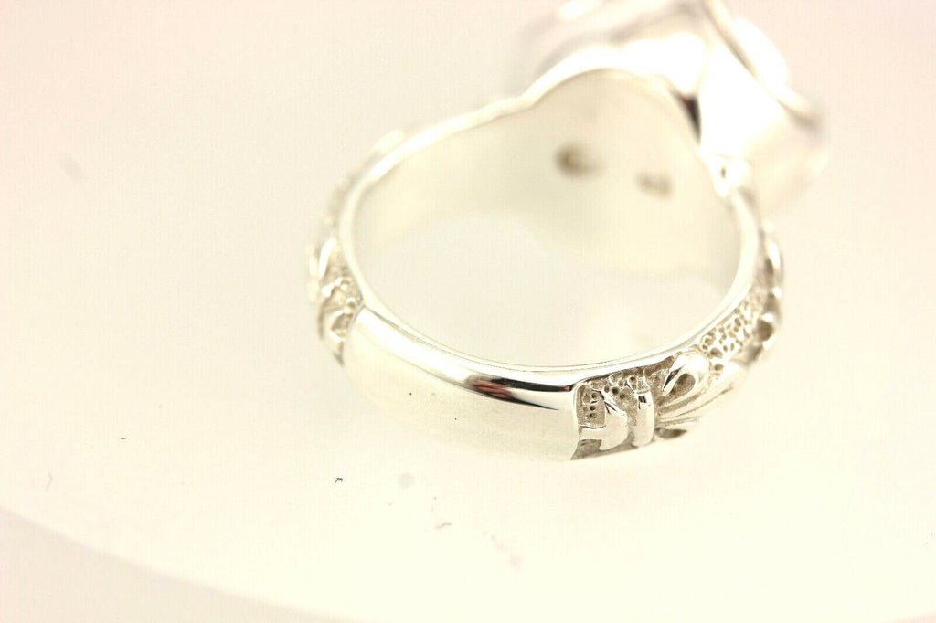 Ring sterling silver platinum alloy Pilver white button pearl fleur de lis NEW