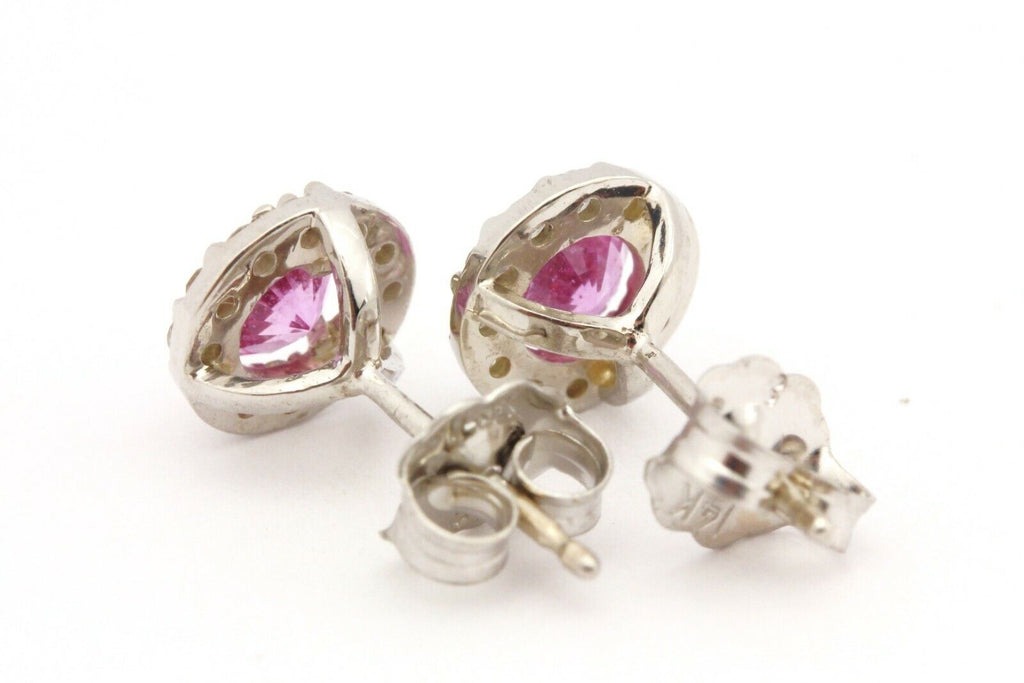 14k white gold 0.77ctw pink sapphire 0.24ctw diamond halo stud earrings 1g new