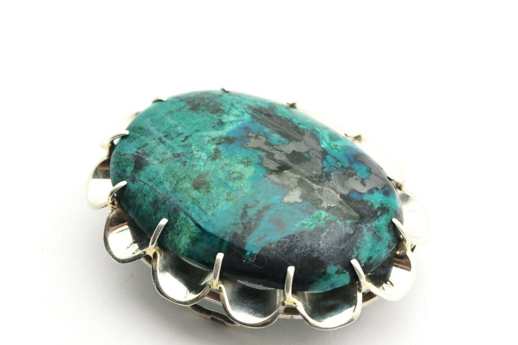 silver pendant brooch pin Eilat stone 33x25mm oval vintage estate 15.43g Israel