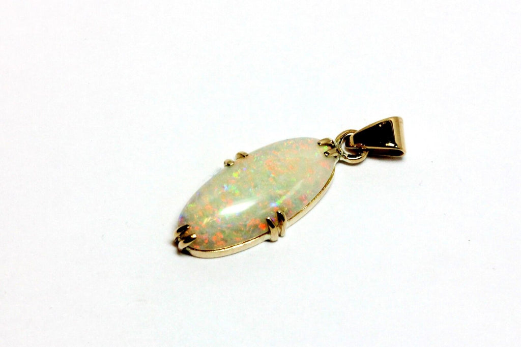 18k yellow gold 3cm pendant natural white opal 19.5x8.5mm oval estate 2.71g