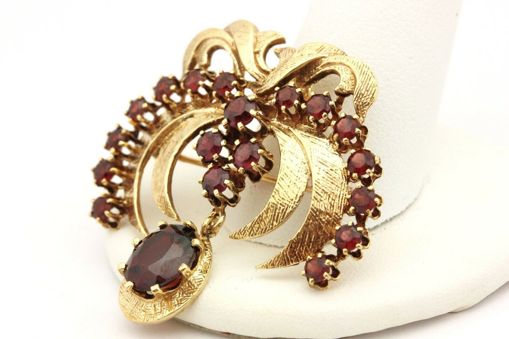 14k yellow gold 6.5ctw garnet pendant brooch pin 1.5 inch 11.50g vintage estate