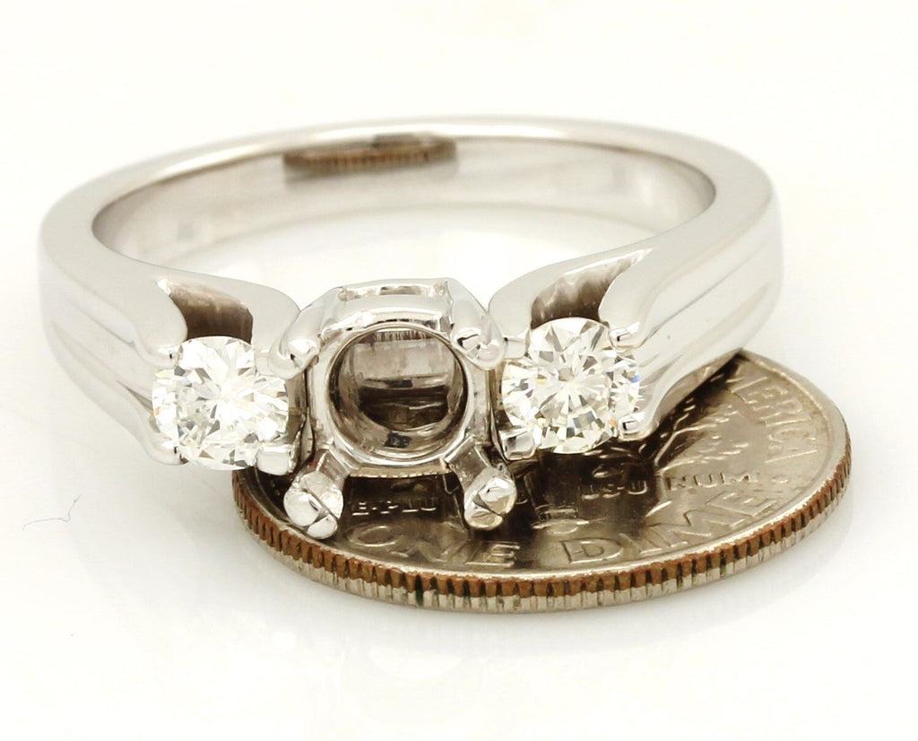 14k white gold 3 stone diamond engagement ring semi mount 0.46ctw sz 8.25 6.98g
