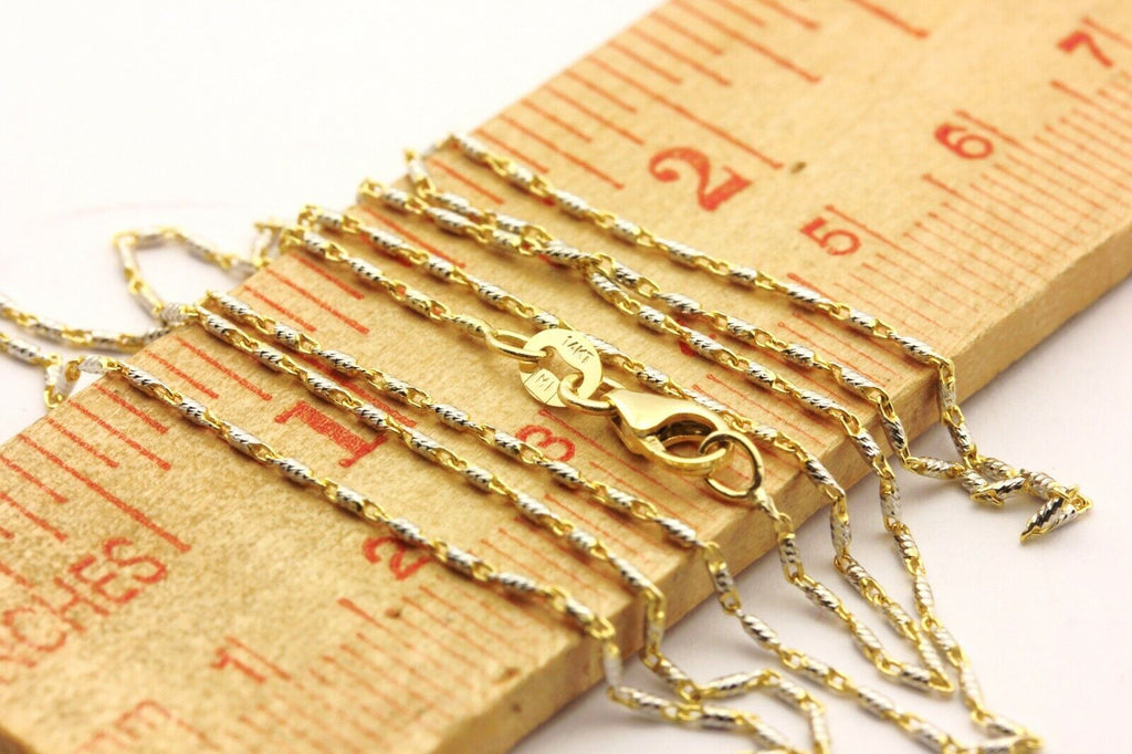 14k gold two tone razo chain necklace lobster 18 inch 0.9mm 2.54g new