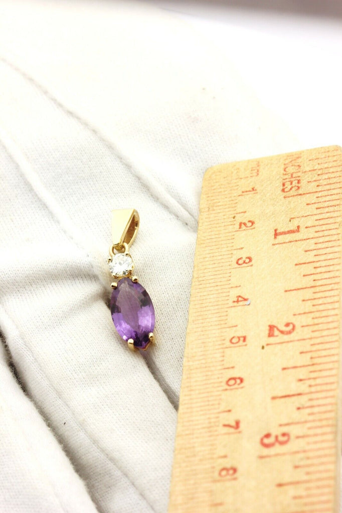 14k yellow gold pendant 0.35ct diamond 3ct purple amethyst 1 inch 2.65g vintage
