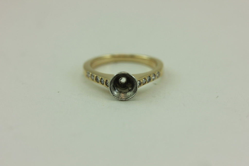 Platinum-14k yellow gold 5.5mm round diamond engagement ring fleur de lis estate