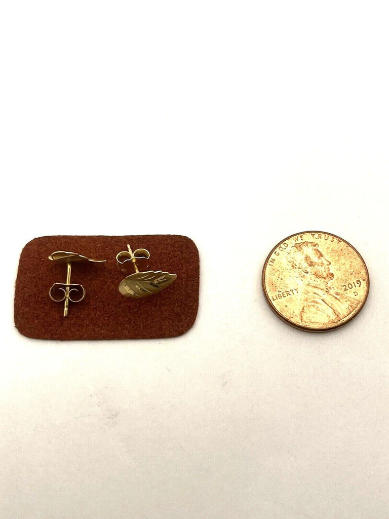 14k yellow gold leaf stud earrings 0.5inch 0.6g vintage estate