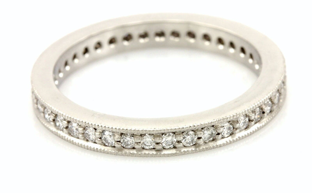 Platinum 0.37ctw round diamond eternity wedding band milgrain ring size 5.75 NEW