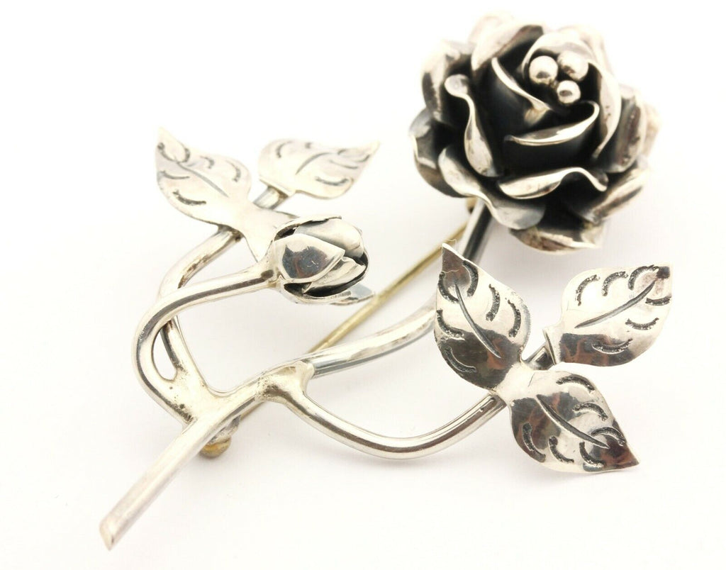 925 Mexico TB-51 sterling silver rose flower pin brooch estate vintage 11.5g
