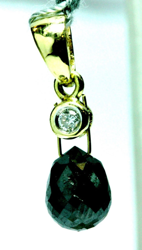 18k yellow gold 2.00ct black and white diamond briolette dangle drop pendant new