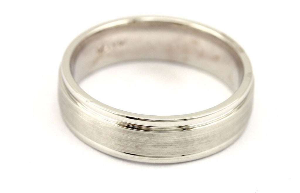 14k white gold man's wedding band ring size 8.75 comfort fit satin center estate