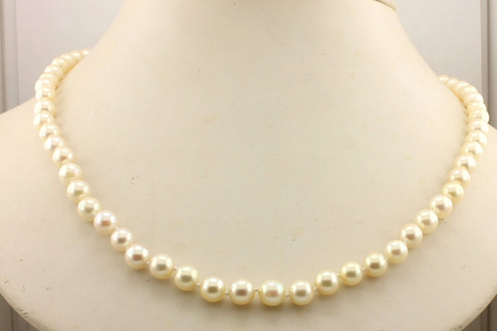 20 inch cultured pearl strand necklace 7-7.5mm round cream 14k white gold clasp