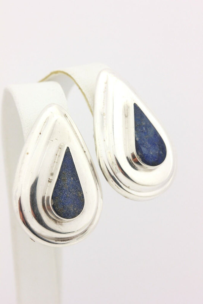 925 sterling silver lapis lazuli earrings drop dangle 1.25 inch 10.3g vintage