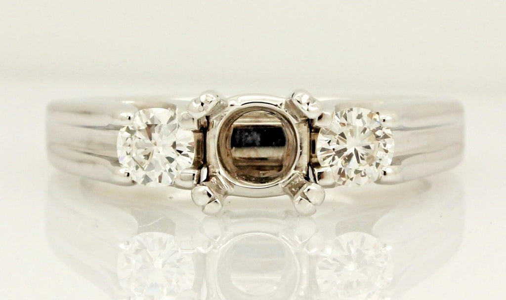14k white gold 3 stone diamond engagement ring semi mount 0.46ctw sz 8.25 6.98g