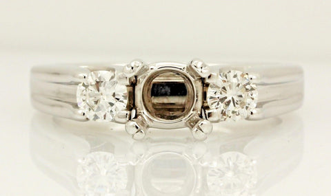 14k white gold 3 stone diamond engagement ring semi mount 0.46ctw sz 8.25 6.98g