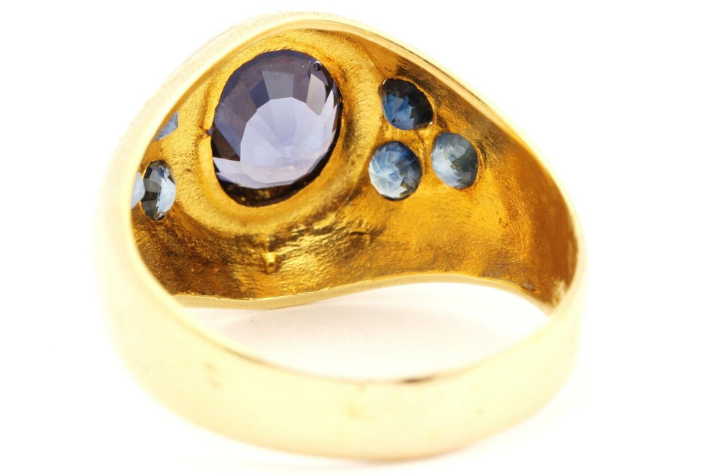 18k yellow gold purple spinel blue sapphire ring size 12.75 band 9.41g estate