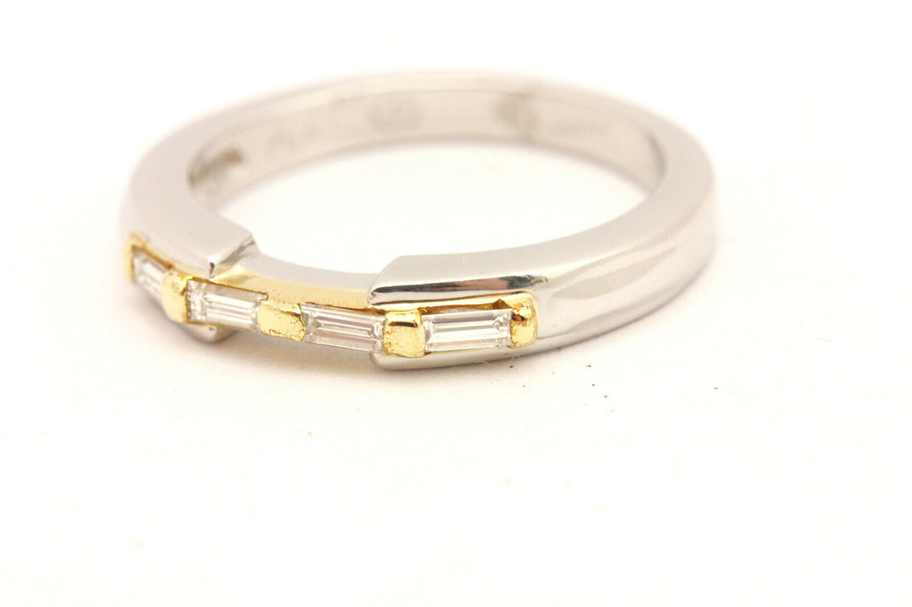 platinum 18k yellow gold 0.16ctw baguette diamond band size 6.75 ring 6.98g