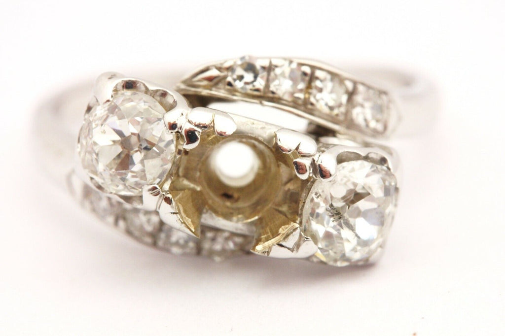 PEACOCK 14k white gold three stone diamond semi mount ring size 5.75 3.68g