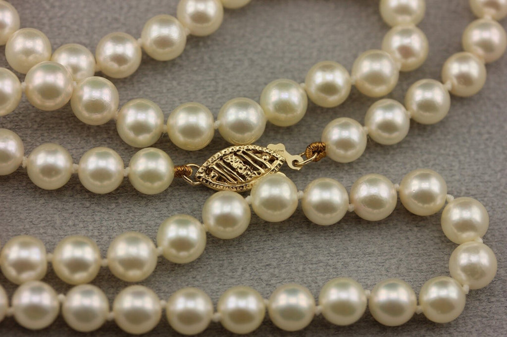 14k yellow gold 18 inch 5.5-6mm round cultured pearl strand necklace Chinese NEW