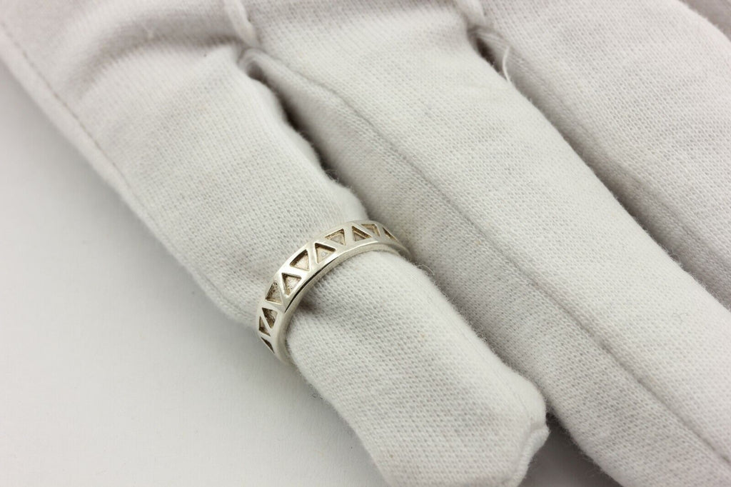 sterling silver wedding band ring size 5.25 4mm x 2mm alternating triangles 3.4g