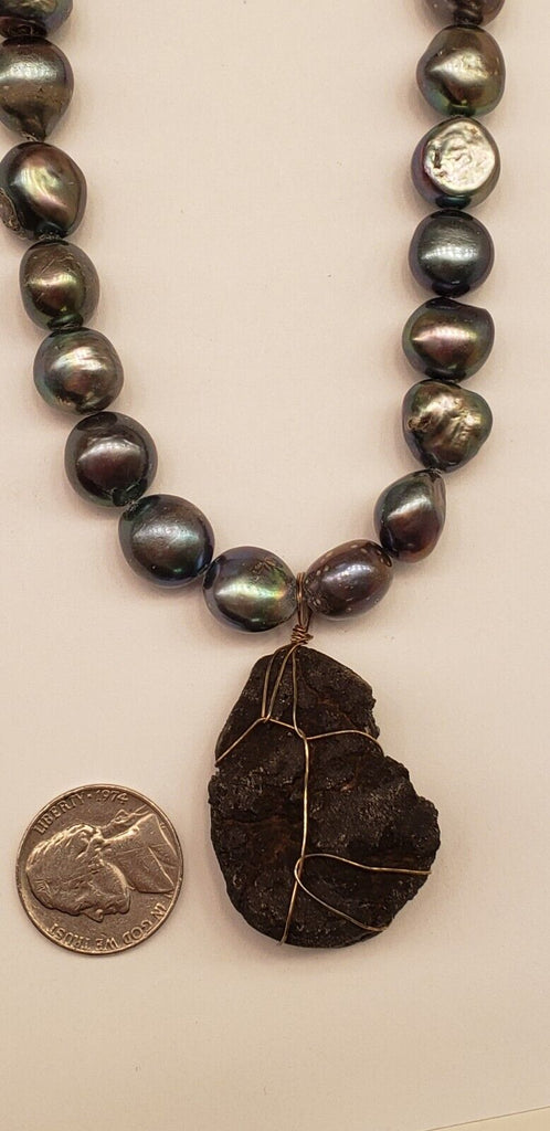 Black Baroque Pearl and Natural Geode Drusy pendant necklace, 19" 20" 21" 22"