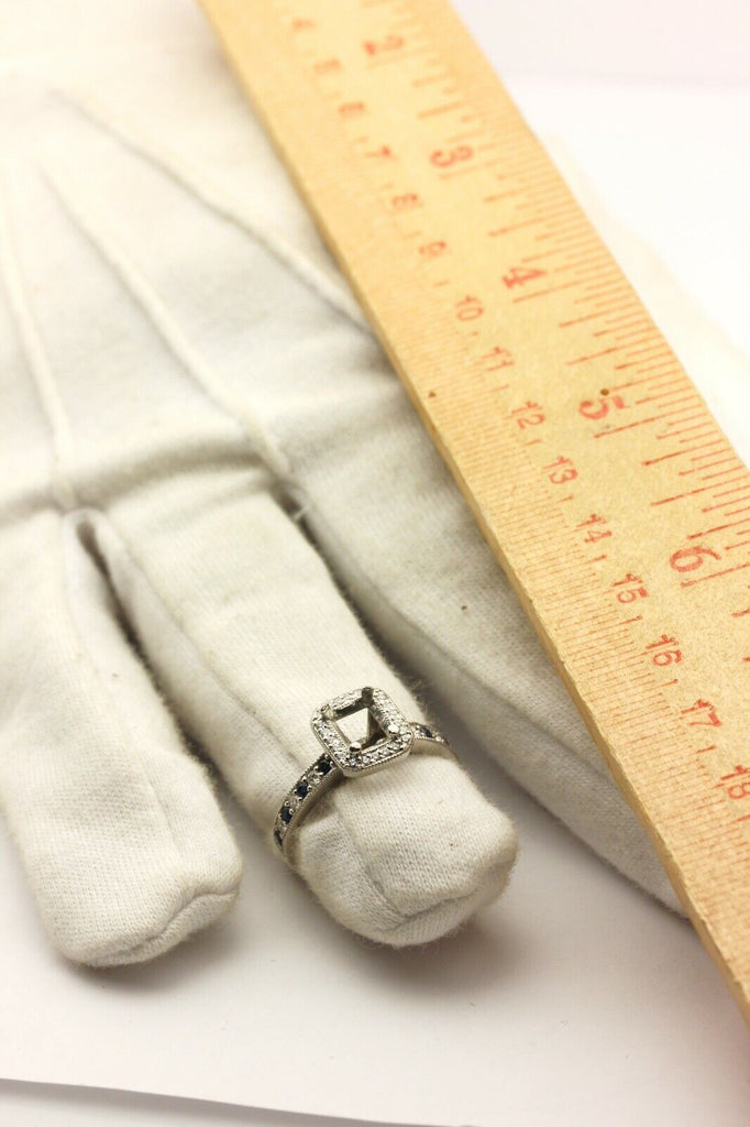 platinum diamond sapphire semimount halo engagement ring size 6.75 5.91g estate