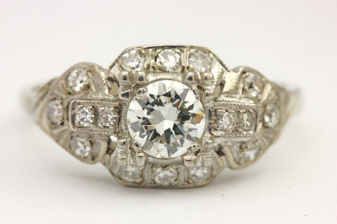 14k white gold 0.68ctw diamond ring band engagement 2.93g size 6.75 vintage
