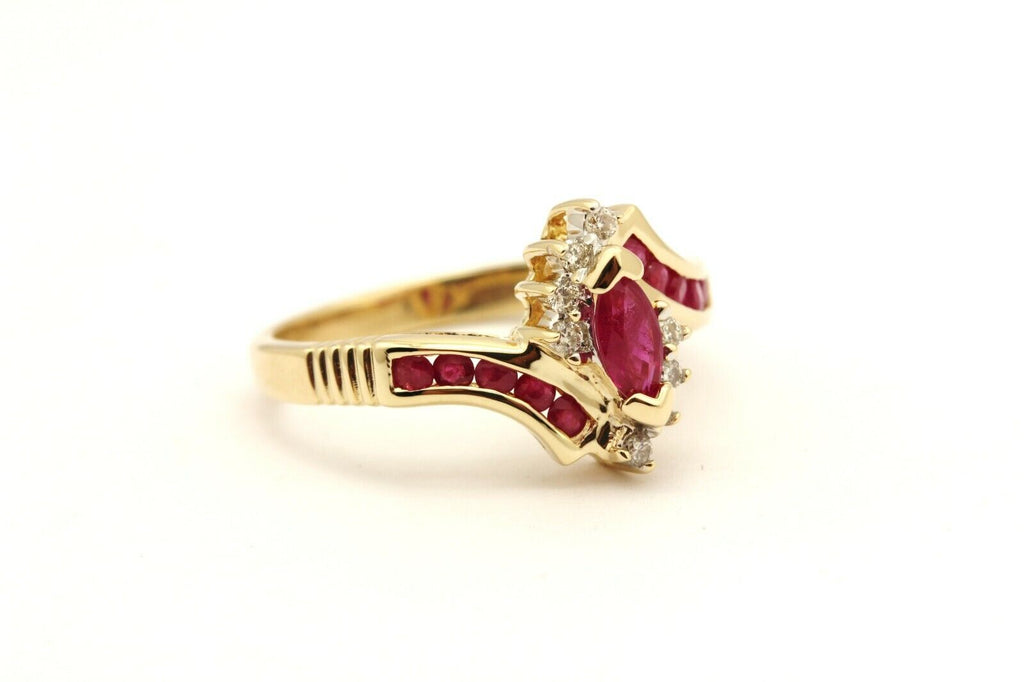 SUMAL 14k yellow gold red marquise ruby diamond 0.60ctw ring size 5 3.32g estate