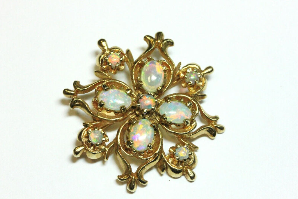 14k yellow gold 2.50ctw white precious opal 1.25 inch pin brooch 6.83g vintage