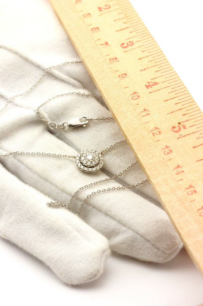 14k white gold 0.42ctw round diamond halo pendant 16 inch necklace rolo chain 3g