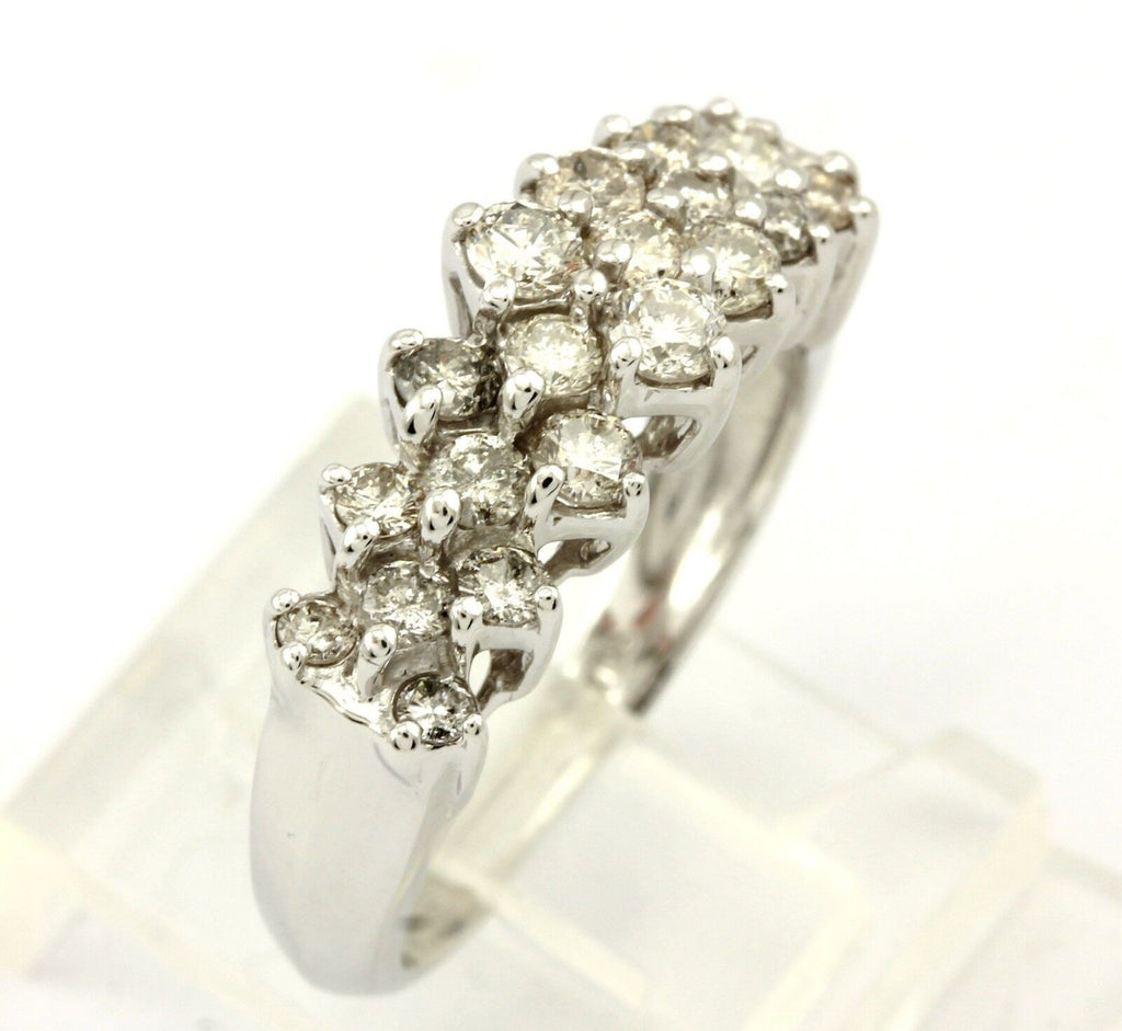 ESTATE 14k white gold 1ct round diamond 3 row wedding ring band 4.48gr sz 7.25