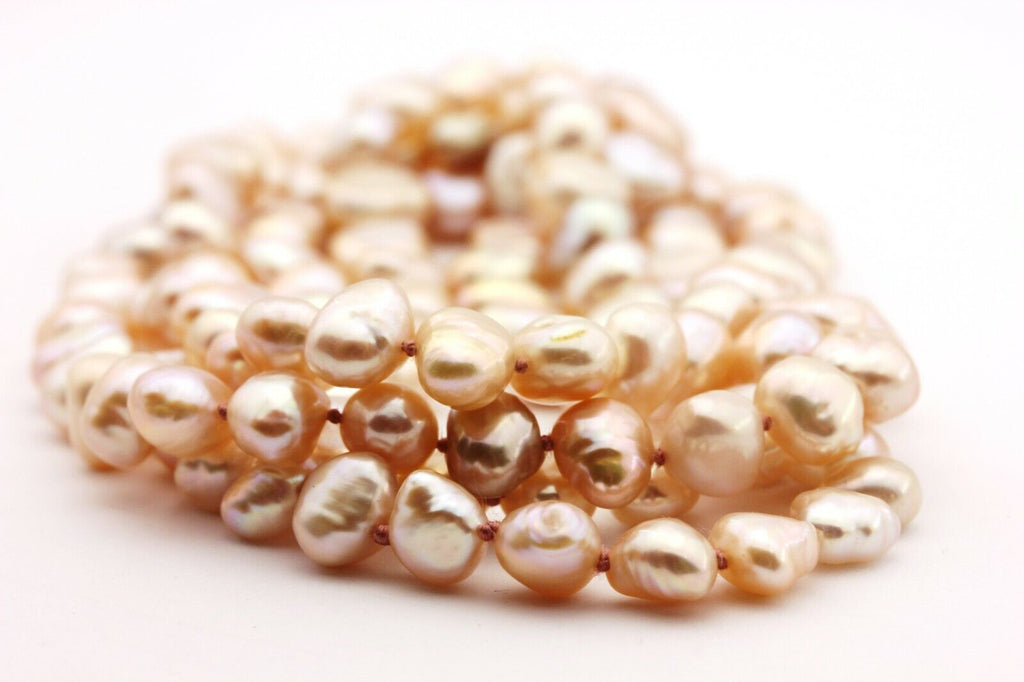 freshwater pearl strand necklace 34 inch pink baroque shapes 7-7.5mm 42.8g