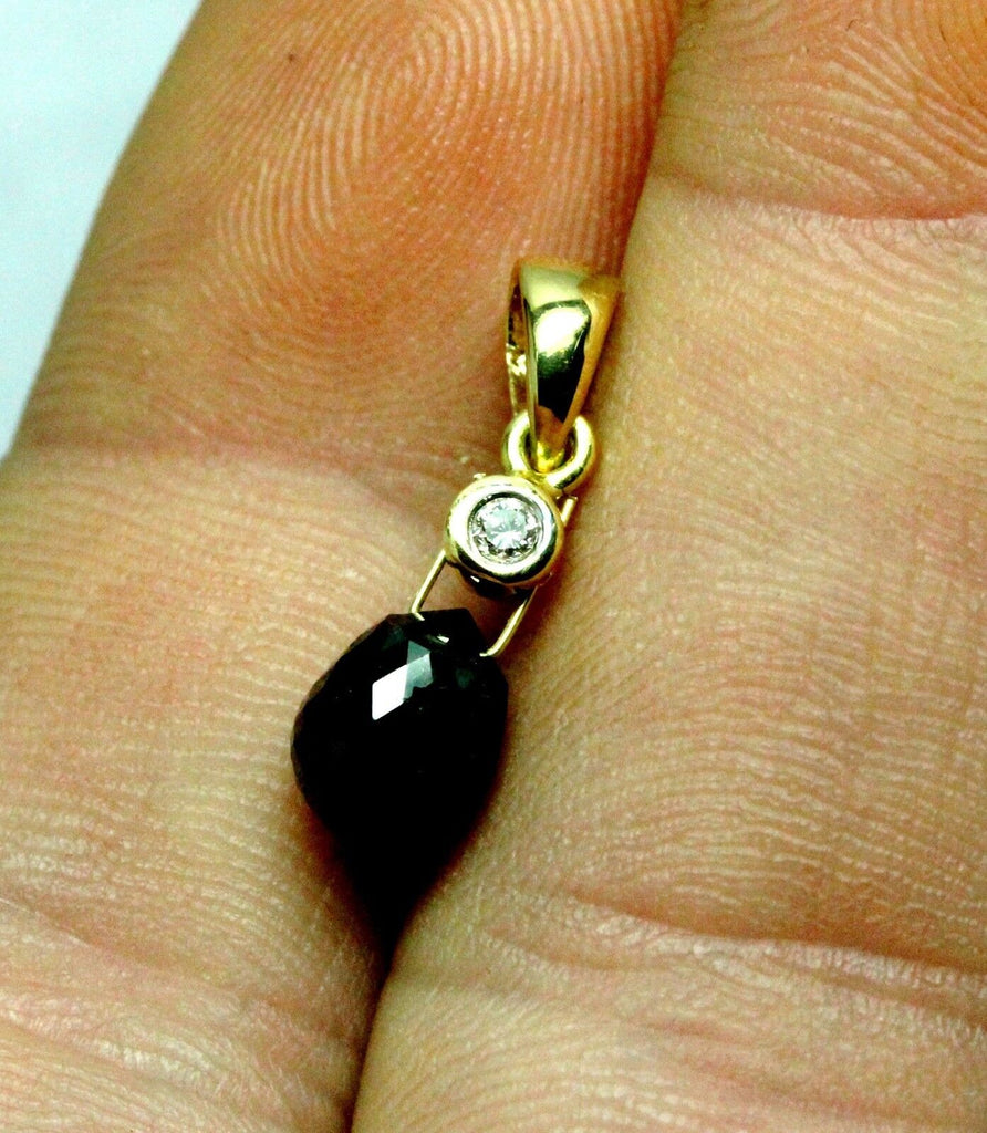 18k yellow gold 2.00ct black and white diamond briolette dangle drop pendant new
