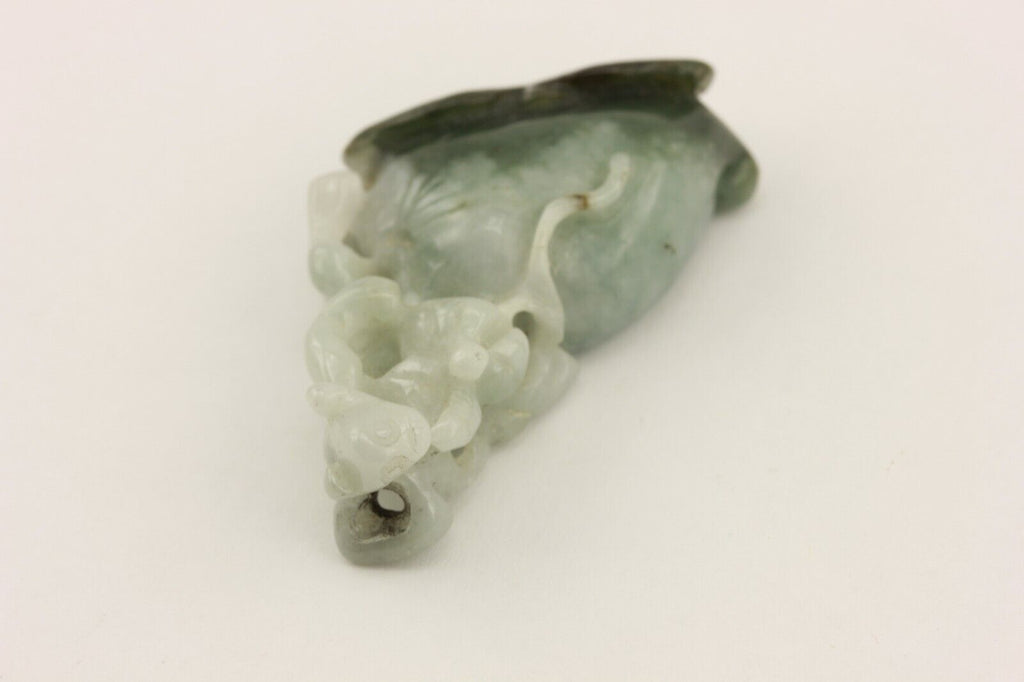 jade hardstone carving feline cat peach eternal life green estate vintage